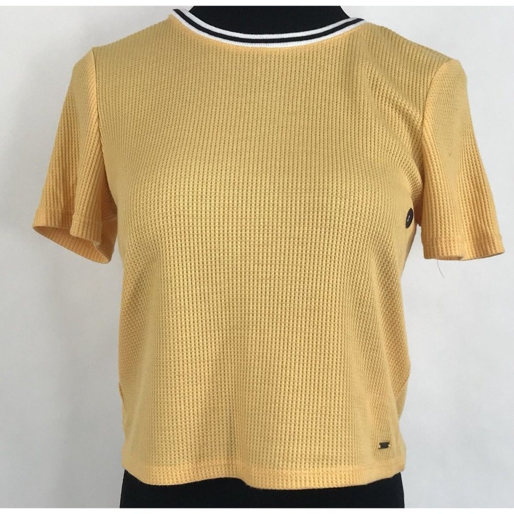 Hollister Shirt Womens Small Waffle Knit Yellow Short Sleeve Crop